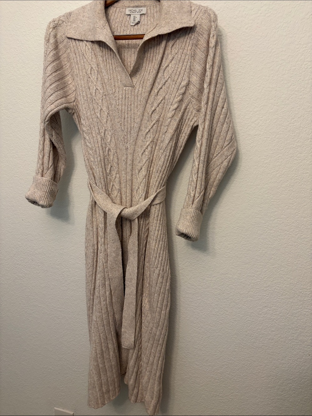 Rachel Zoe Beige Cable-Knit Long-Sleeve Sweater Dress
